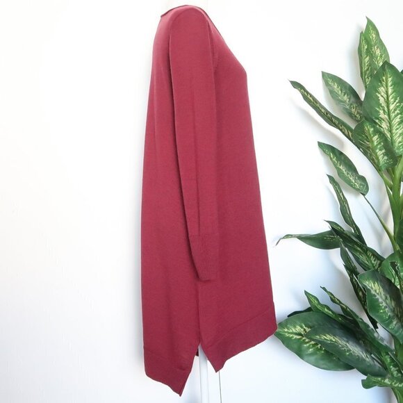 Eileen Fisher Burgundy Merino Wool Long Sleeve Pullover Sweater Dress Tunic M - Picture 5 of 9